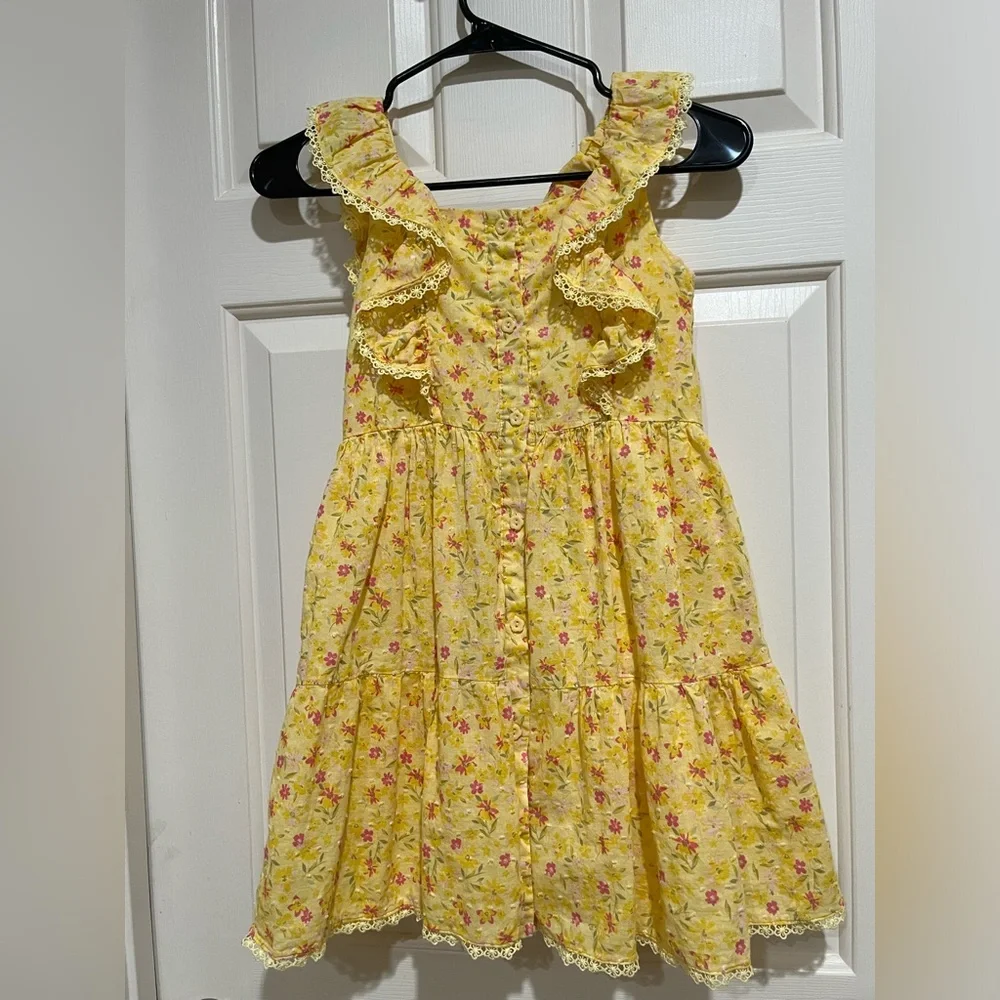 BTWEEN Yellow Floral Ruffle BUTTON UP FRONT KIDS Sundress GIRLS SIZE 8
